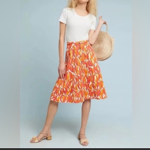 Anthro Maeve Banana Grove A-Line Midi Skirt SZ 6 - Picture 1 of 9